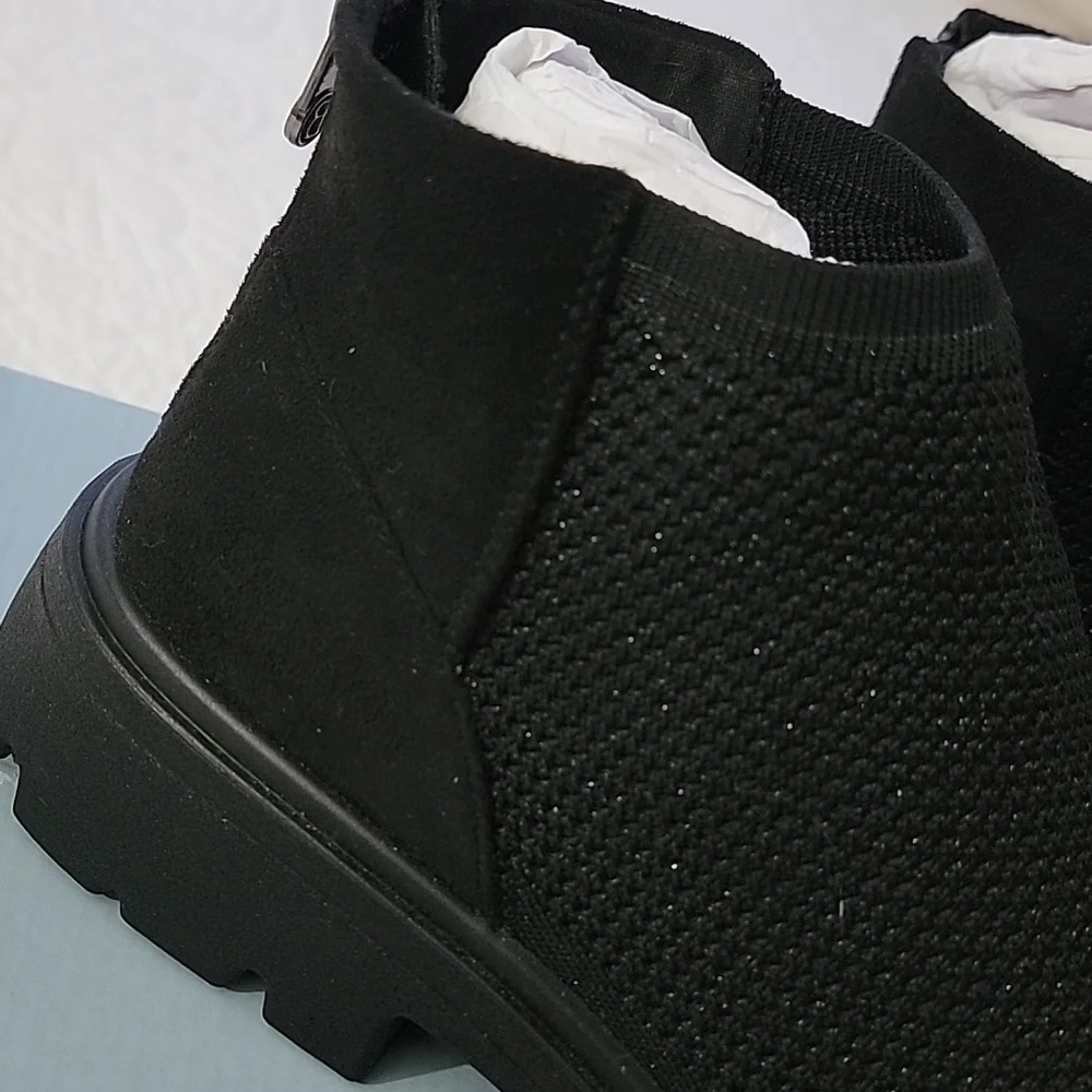 LifeStride Bzees May Black Knit Ankle Boots Shimmery 10 Wide NIB